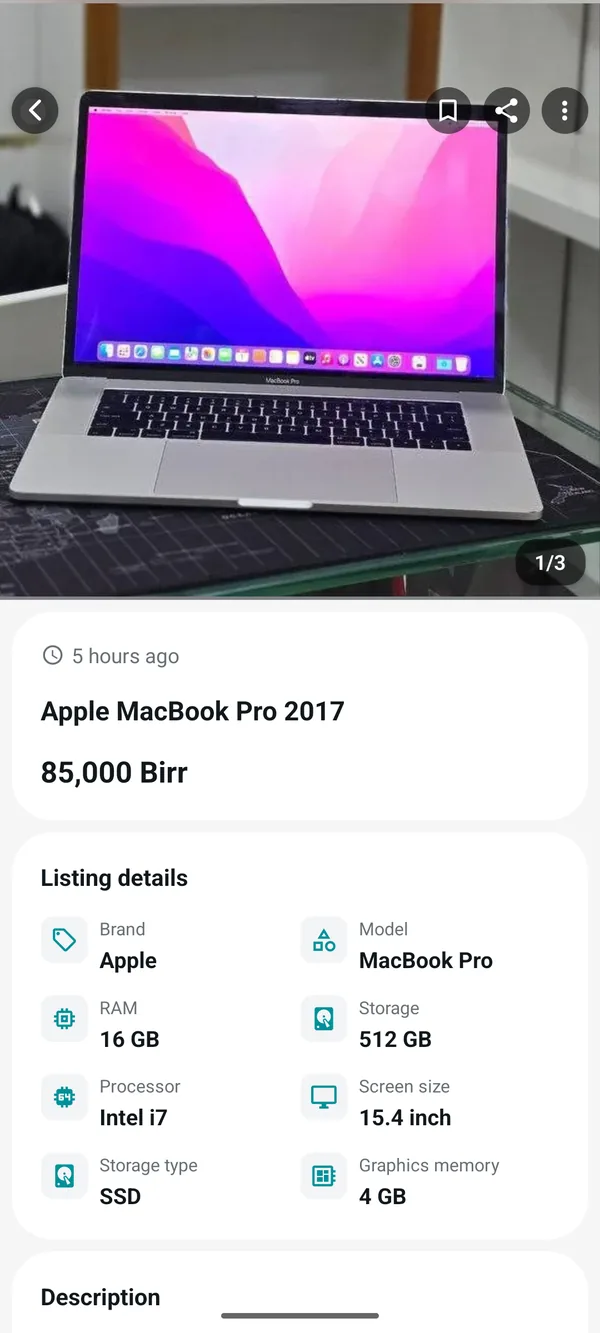 Addiyon Android app showing a listing with its price and details