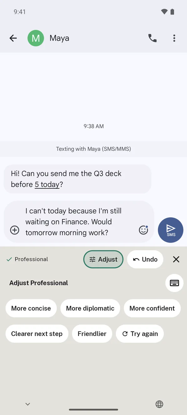 Preener keyboard adjusting the tone of a message